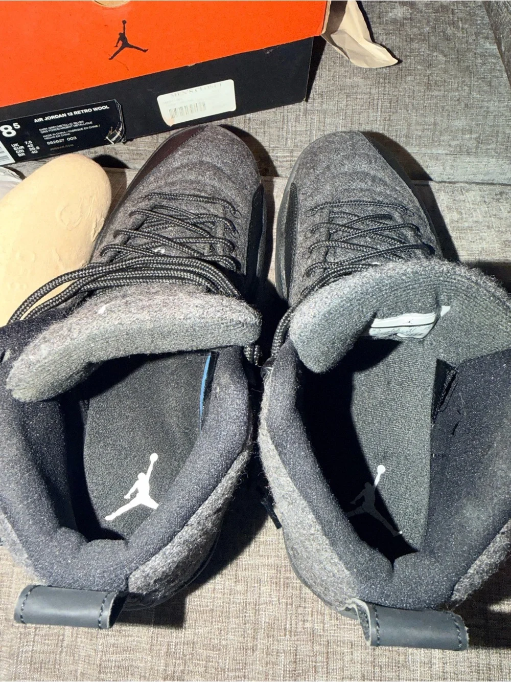 Air Jordan 12 Retro Wool Dark Grey Metallic Silver Men’s Size 8.5